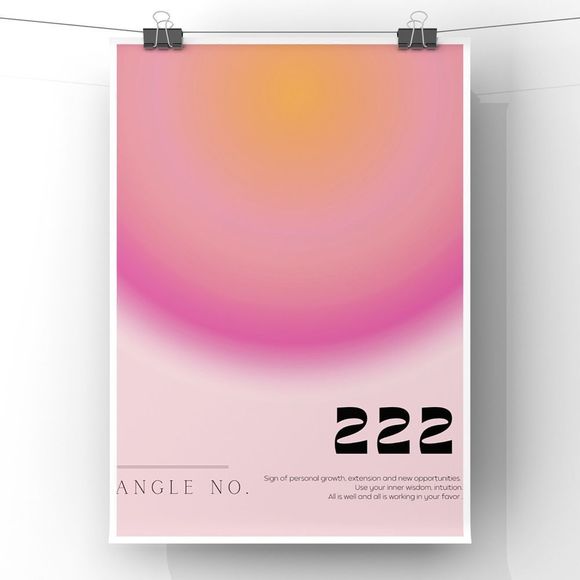 Angel Number 222 Pink Orange Aura Gradient Spiritual Wall art Prints - Picture 2 of 3